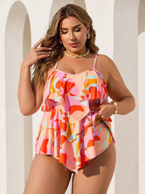 Tankini Casual Plus Size Estampa Geométrica
