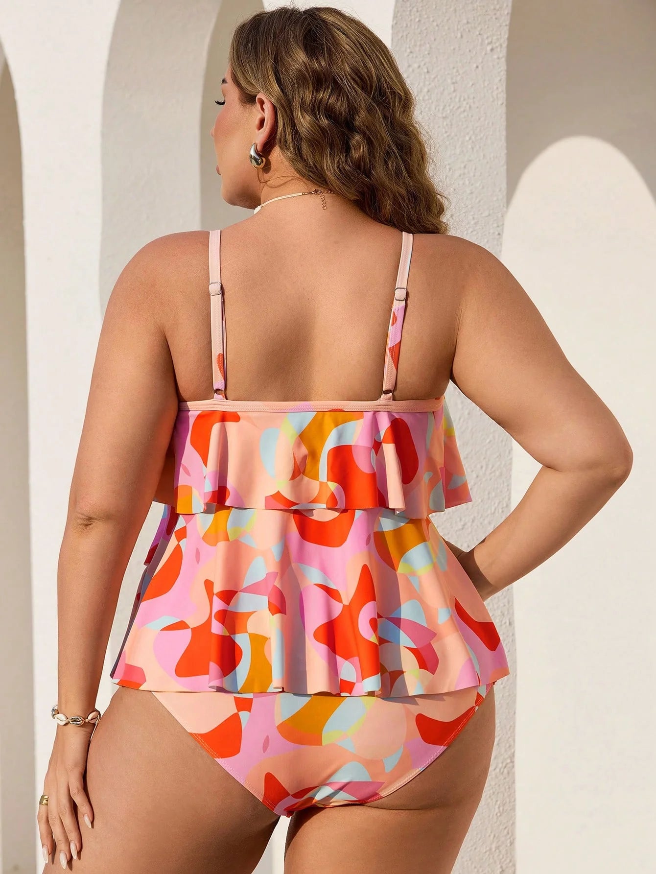 Tankini Casual Plus Size Estampa Geométrica