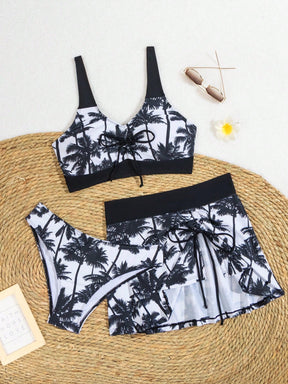 Conjunto de Biquíni Feminino de 3 Peças Tie-Dye Tropical