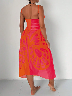 Saída de Praia com Estampa de Borboleta e Flores