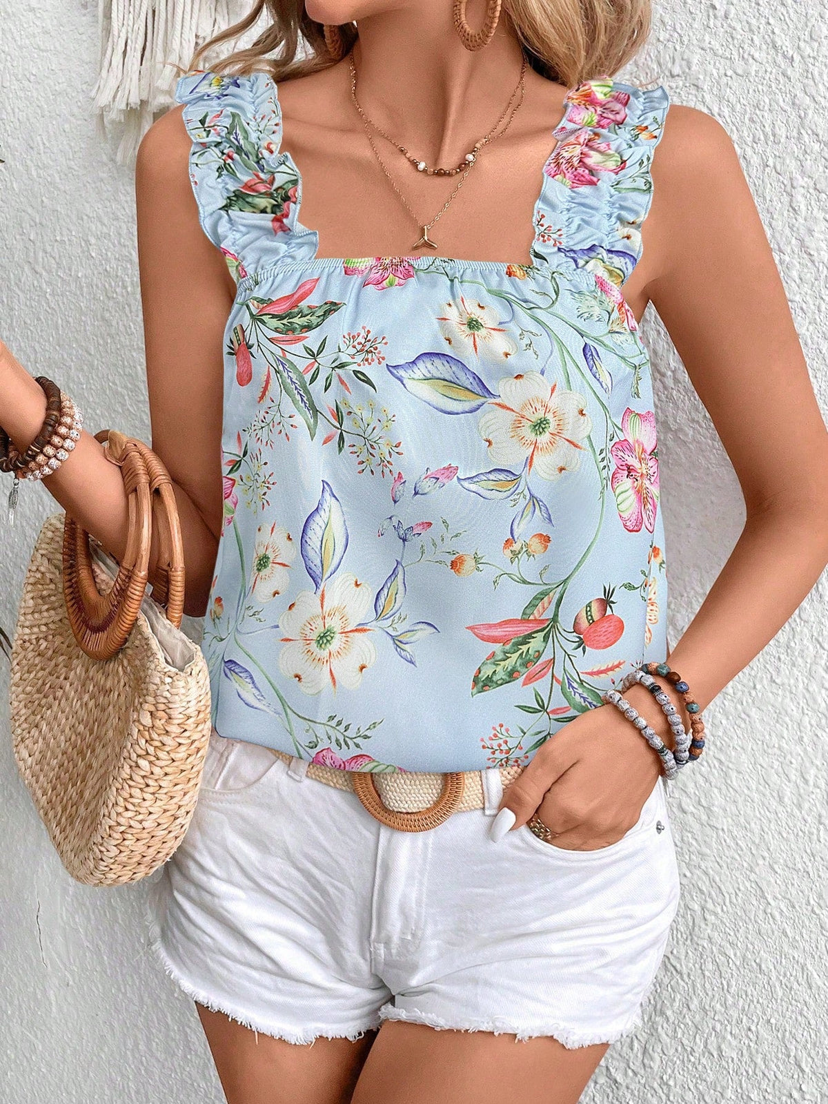 Regata Floral Com Alça Franzida Liz