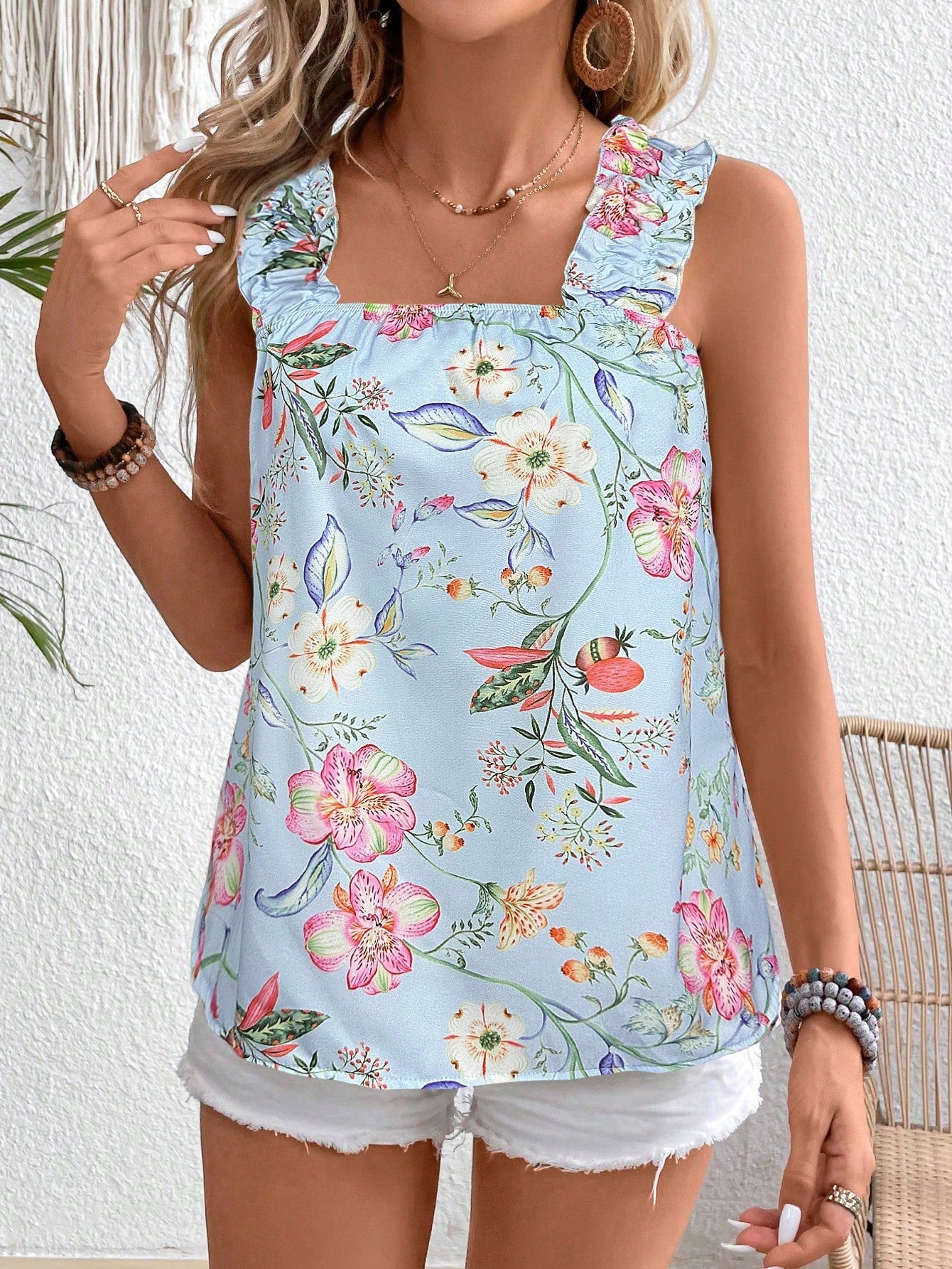 Regata Floral Com Alça Franzida Liz