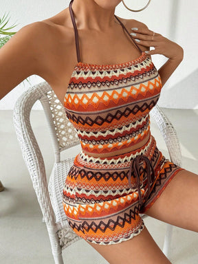 Conjunto Crochê Praia Colorido - Regata e Shorts Halter